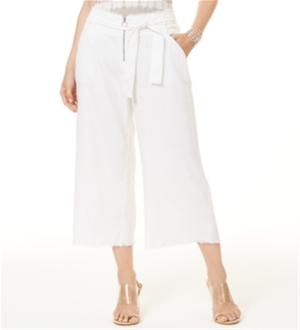 Calça feminina com zíper frontal desfiado e perna larga INC Concepts, tamanho 8, 32 x 25, branca, tamanho 8