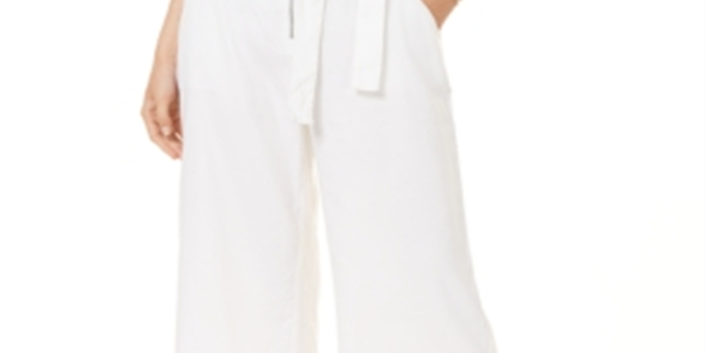 Calça feminina com zíper frontal desfiado e perna larga INC Concepts, tamanho 8, 32 x 25, branca, tamanho 8
