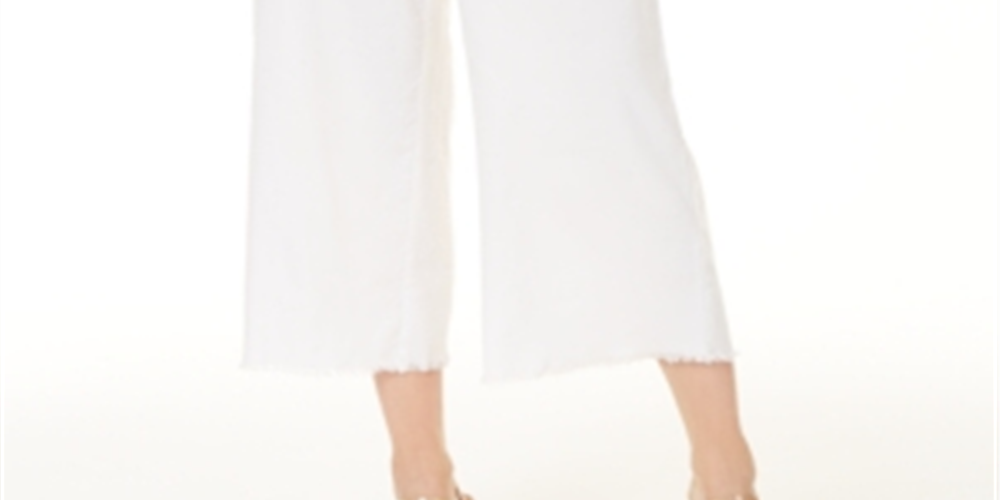Calça feminina com zíper frontal desfiado e perna larga INC Concepts, tamanho 8, 32 x 25, branca, tamanho 8