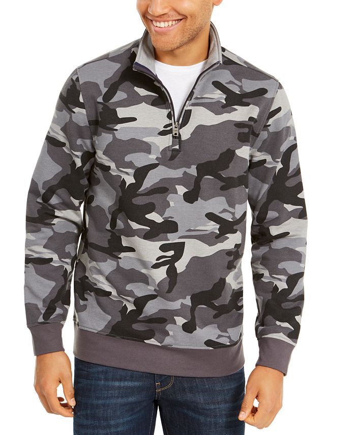 Moletom masculino Club Room com capuz camuflado elástico e zíper 1/4, cinza, tamanho pequeno