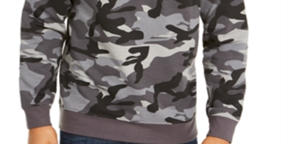 Moletom masculino Club Room com capuz camuflado elástico e zíper 1/4, cinza, tamanho pequeno