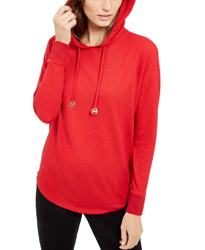 Michael Kors Moletom com capuz feminino ombro caído vermelho tamanho pequeno pequeno