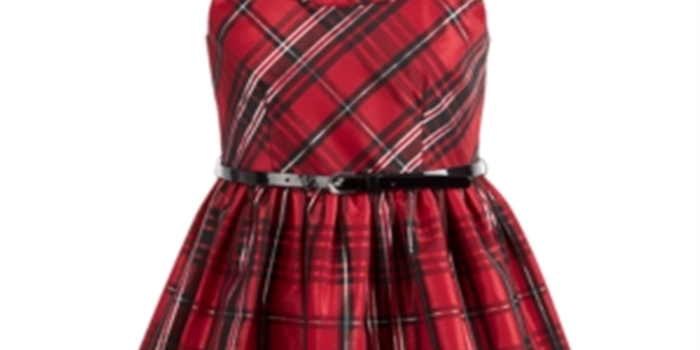 Vestido de tafetá xadrez com cinto tamanho grande Bonnie Jean para meninas grandes - vermelho tamanho 20 plus size