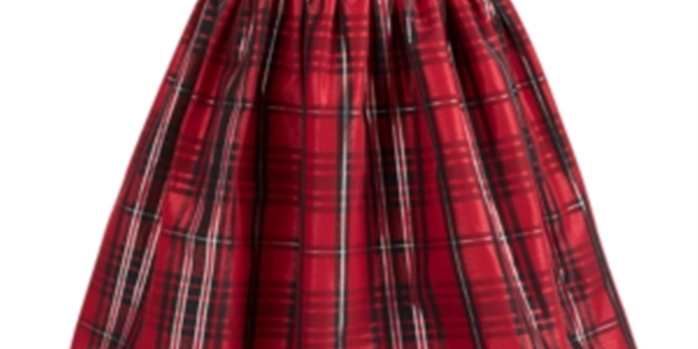 Vestido de tafetá xadrez com cinto tamanho grande Bonnie Jean para meninas grandes - vermelho tamanho 20 plus size