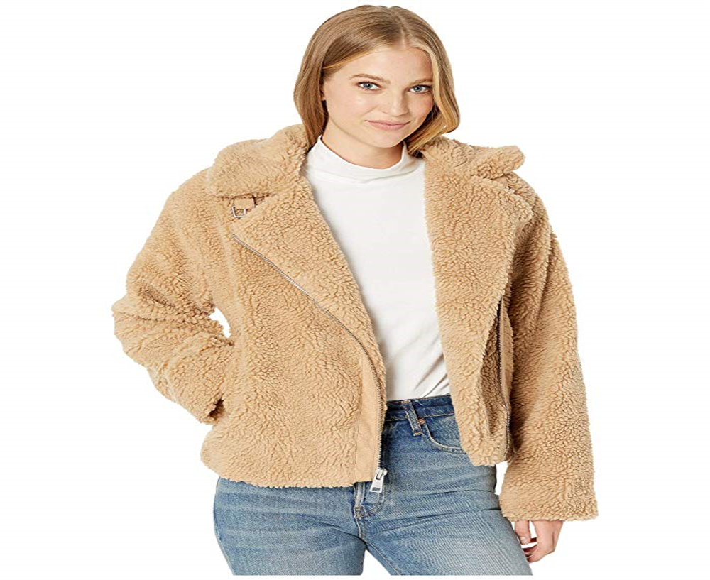 Jaqueta de motociclista feminina Levi's All Over Sherpa marrom, tamanho médio