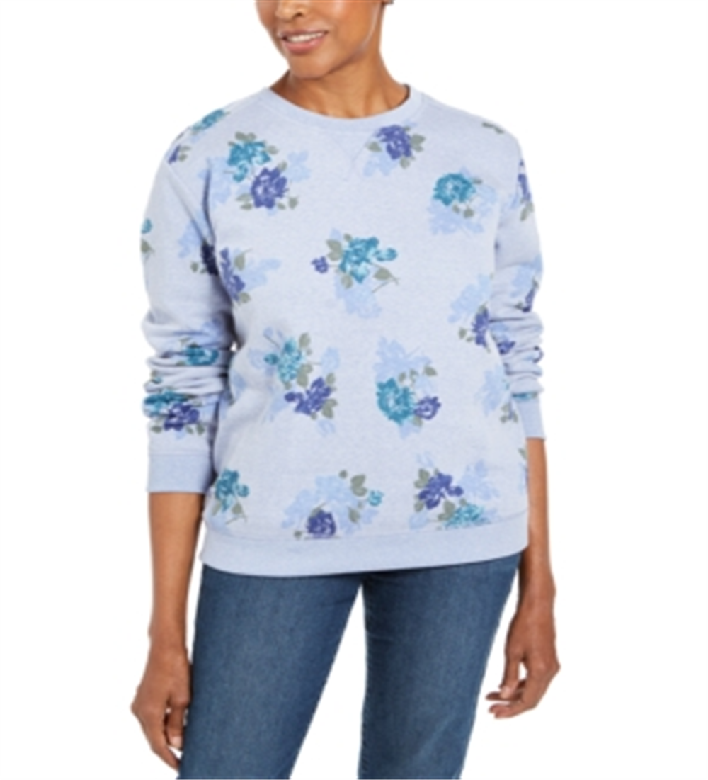 Karen Scott Petite Moletom com gola redonda estampado azul tamanho pequeno P