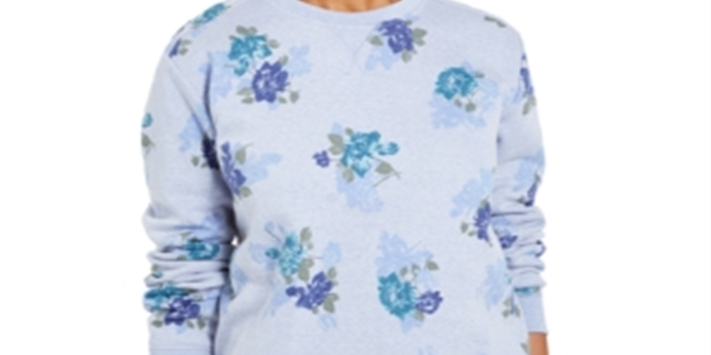 Karen Scott Petite Moletom com gola redonda estampado azul tamanho pequeno P
