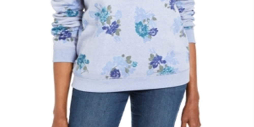 Karen Scott Petite Moletom com gola redonda estampado azul tamanho pequeno P