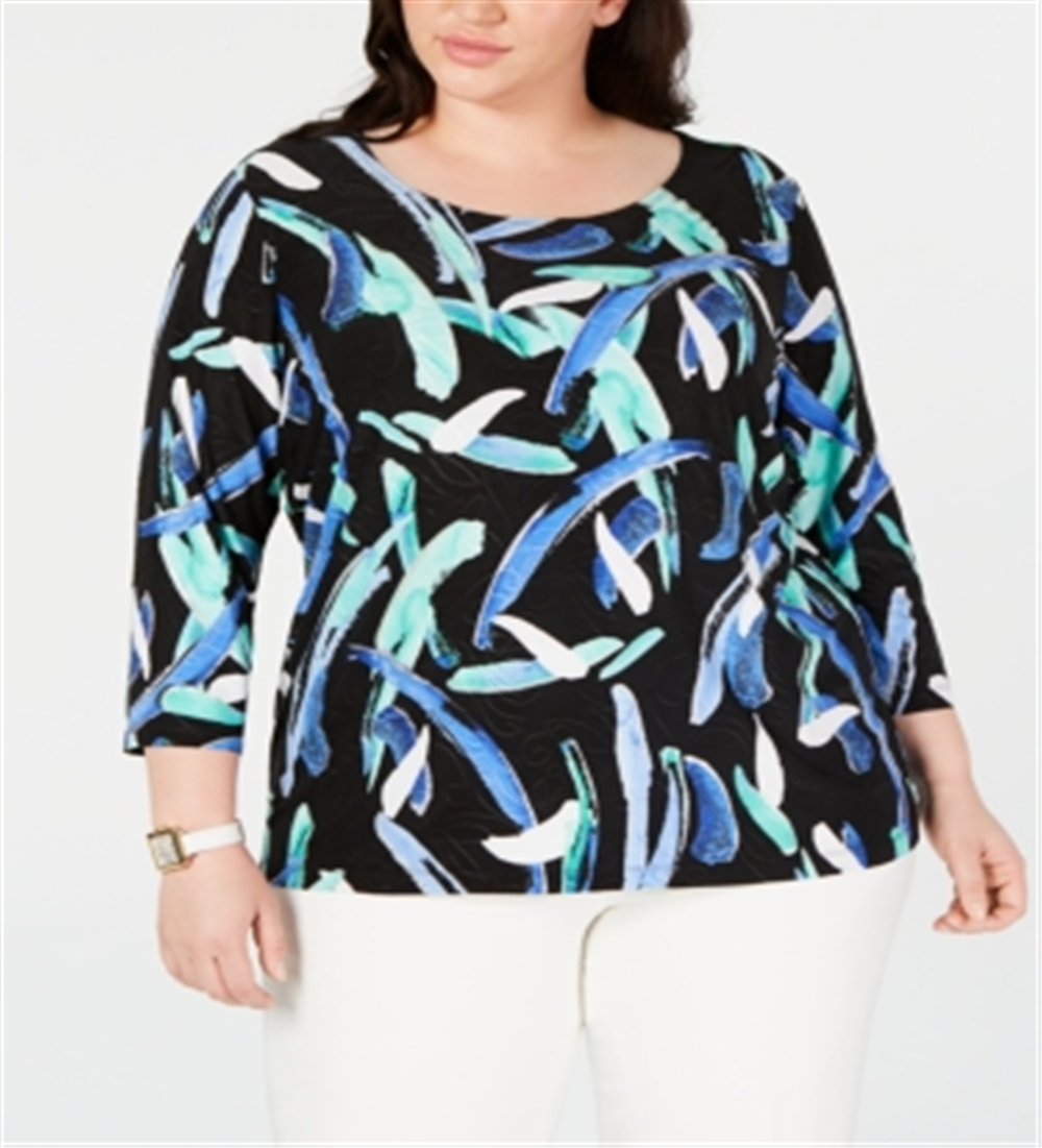 JM Collection Top Feminino Plus Size Estampado Jacquard Preto Tamanho 0X