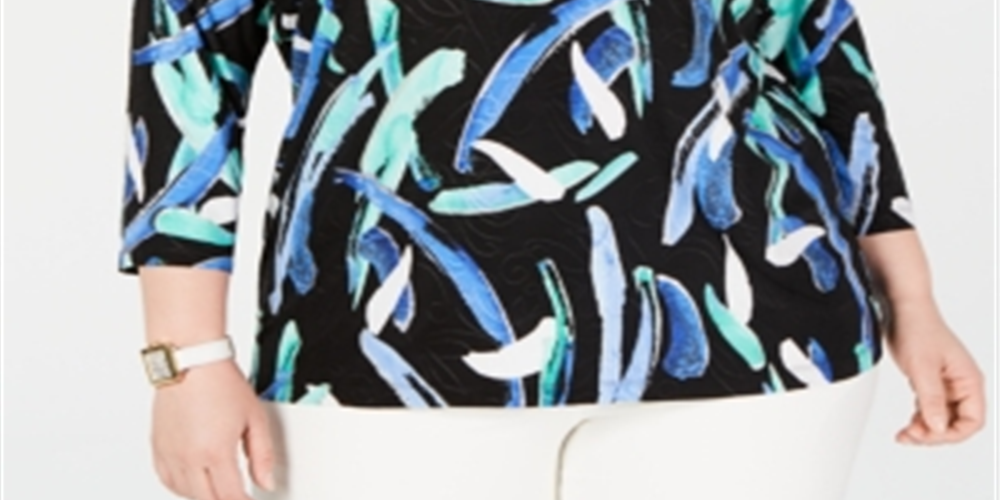 JM Collection Top Feminino Plus Size Estampado Jacquard Preto Tamanho 0X