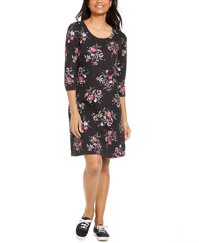 Vestido feminino Karen Scott com estampa floral, preto, tamanho P