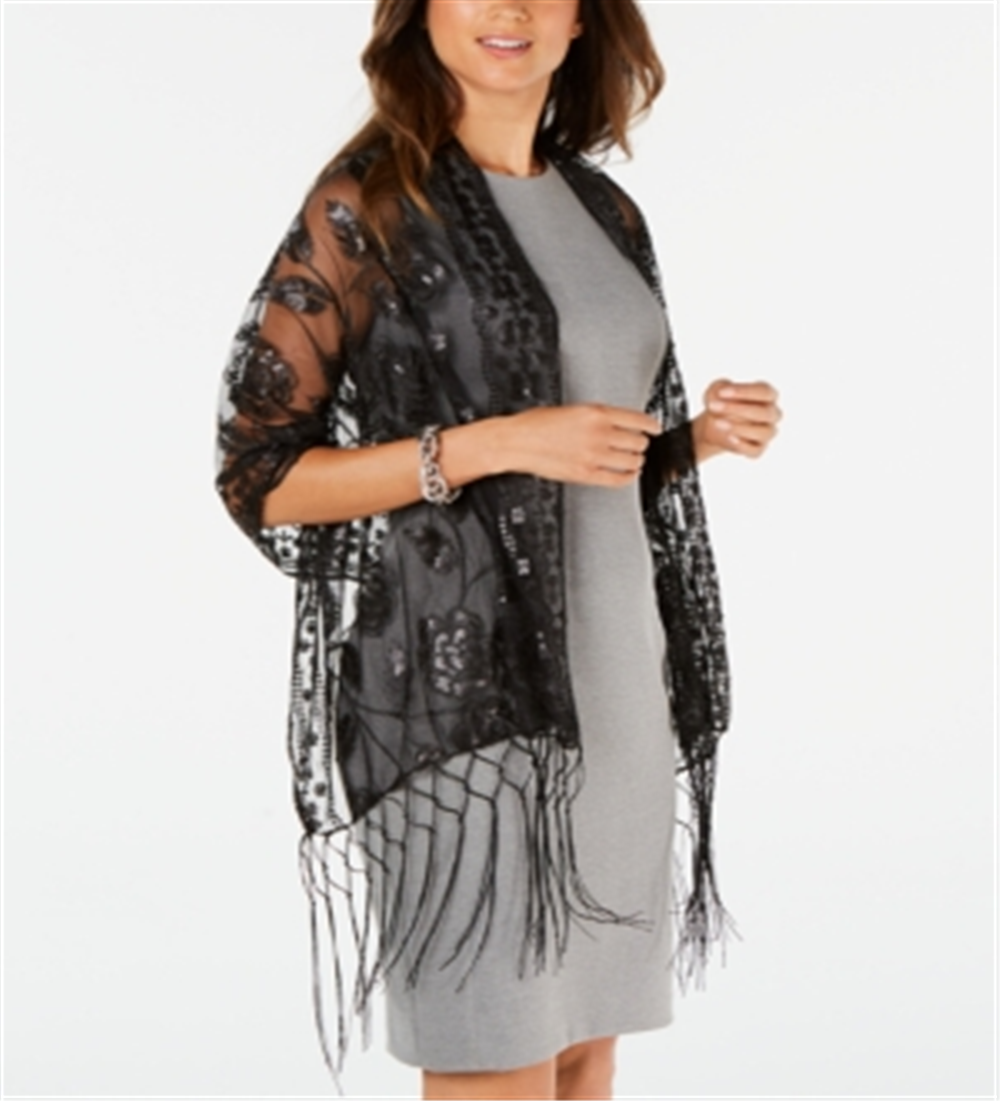 INC International Concepts Feminino Floral Lantejoulas Mesh Wrap Preto Tamanho Regular