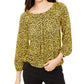 Blusa camponesa de manga comprida estampada Michael Kors feminina, verde, tamanho pequeno