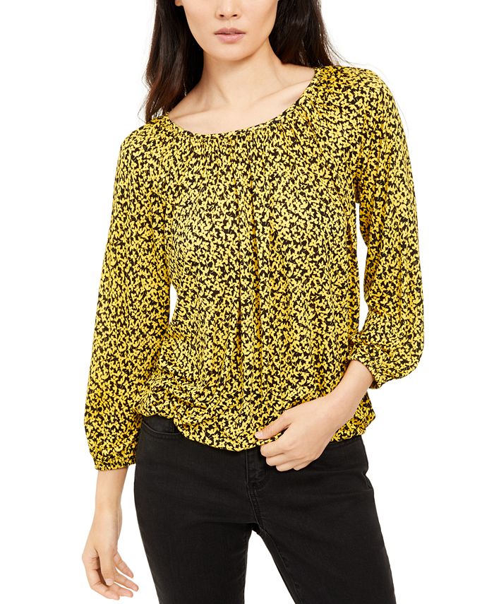 Blusa camponesa de manga comprida estampada Michael Kors feminina, verde, tamanho pequeno