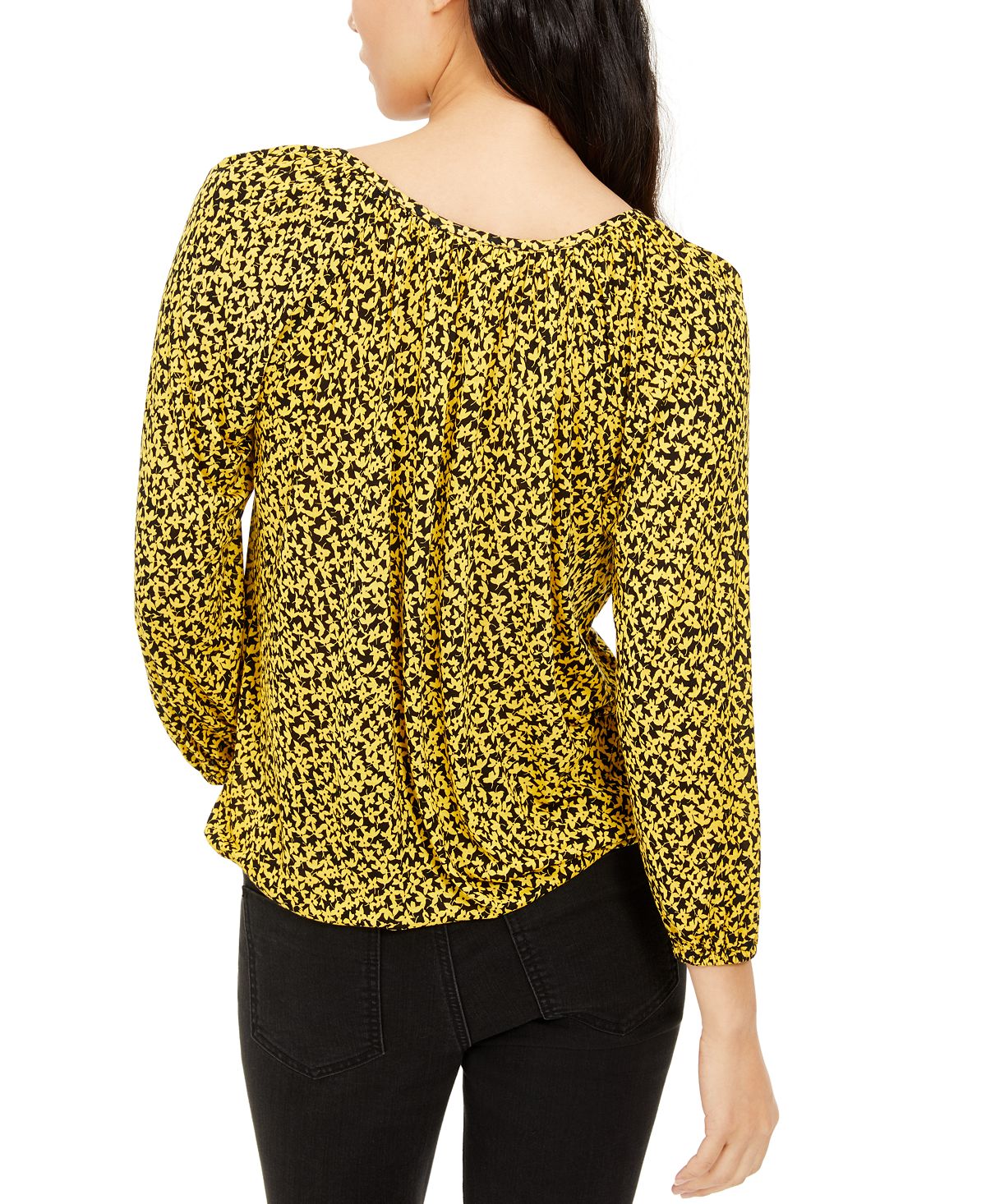 Blusa camponesa de manga comprida estampada Michael Kors feminina, verde, tamanho pequeno