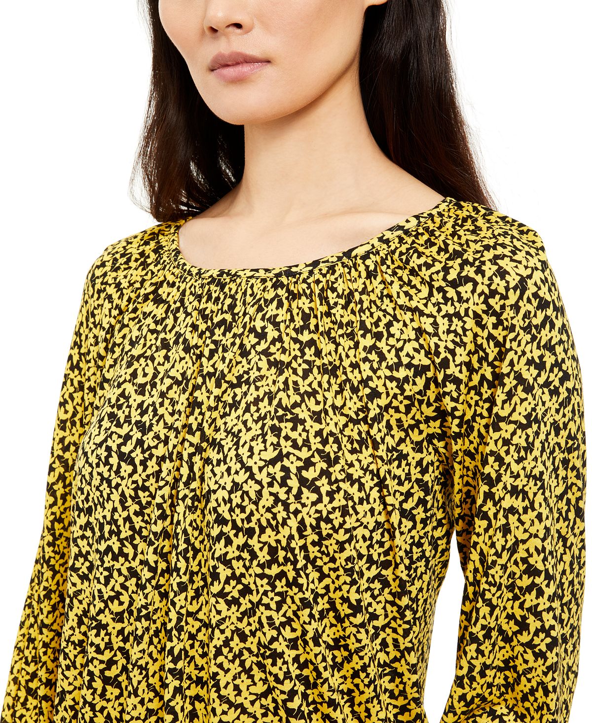 Blusa camponesa de manga comprida estampada Michael Kors feminina, verde, tamanho pequeno