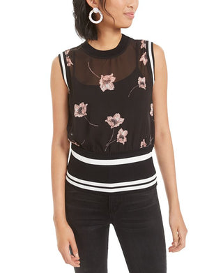 Blusa feminina Bar III semitransparente com estampa floral, preta, tamanho grande