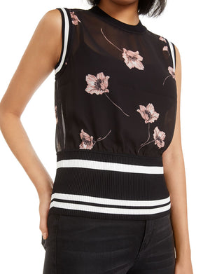 Blusa feminina Bar III semitransparente com estampa floral, preta, tamanho grande