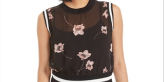 Blusa feminina Bar III semitransparente com estampa floral, preta, tamanho grande