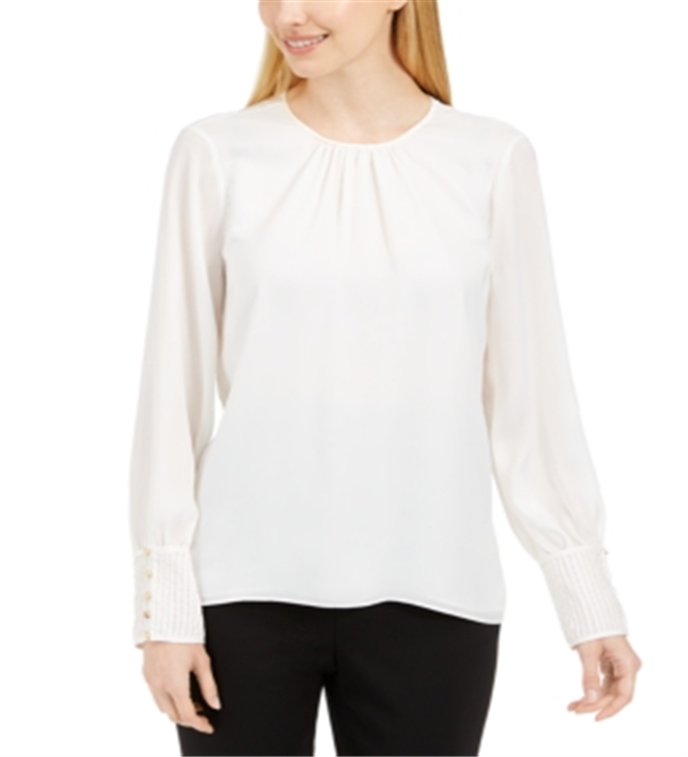 Blusa Calvin Klein Feminina com Punho e Botões, Branca, Tamanho Pequeno XS