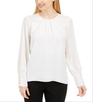Blusa Calvin Klein Feminina com Punho e Botões, Branca, Tamanho Pequeno XS