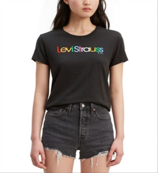 Levi's Women's Perfect Rounded Logo Ogo Meteorite Cotton Logo T-Shirt Black Size L