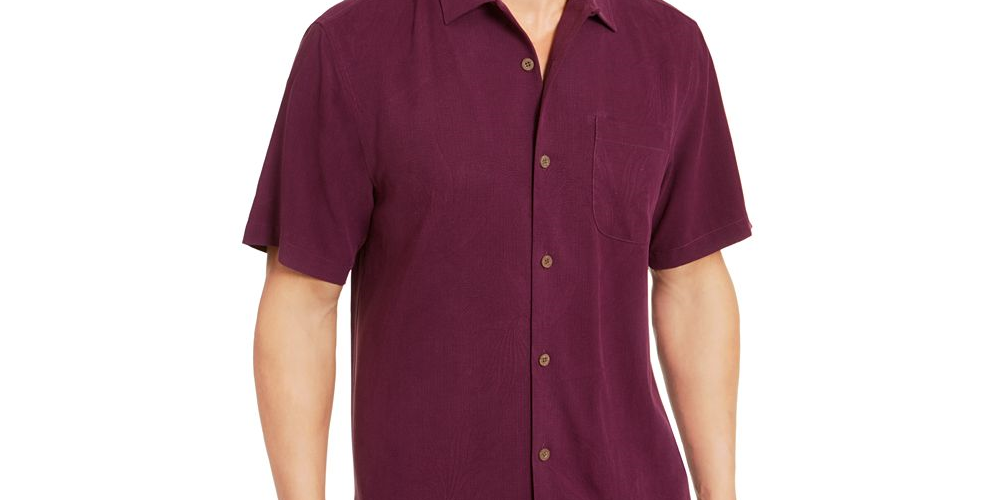 Camisa de seda Tommy Bahama Weekend Tropics masculina, roxa, tamanho XXXL