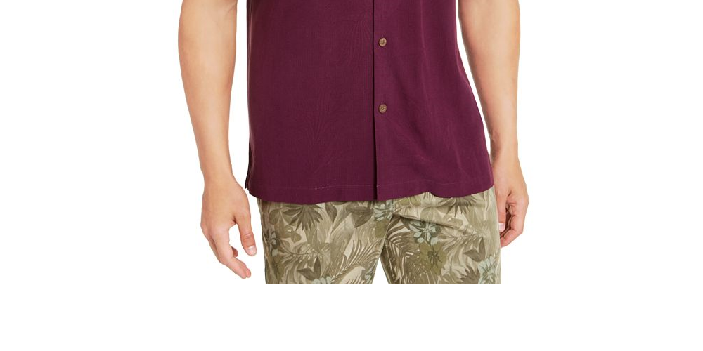 Camisa de seda Tommy Bahama Weekend Tropics masculina, roxa, tamanho XXXL