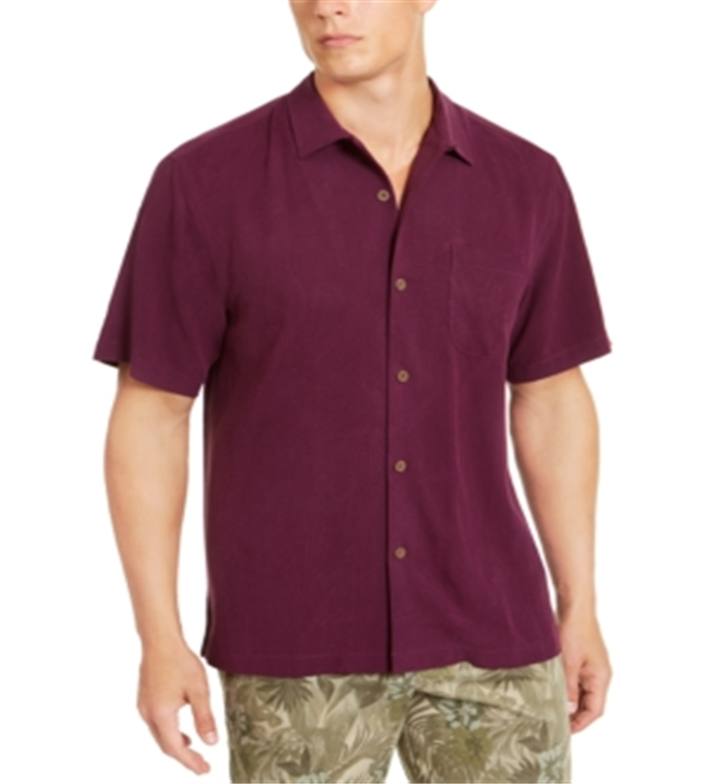 Camisa de seda Tommy Bahama Weekend Tropics masculina, roxa, tamanho XXXL