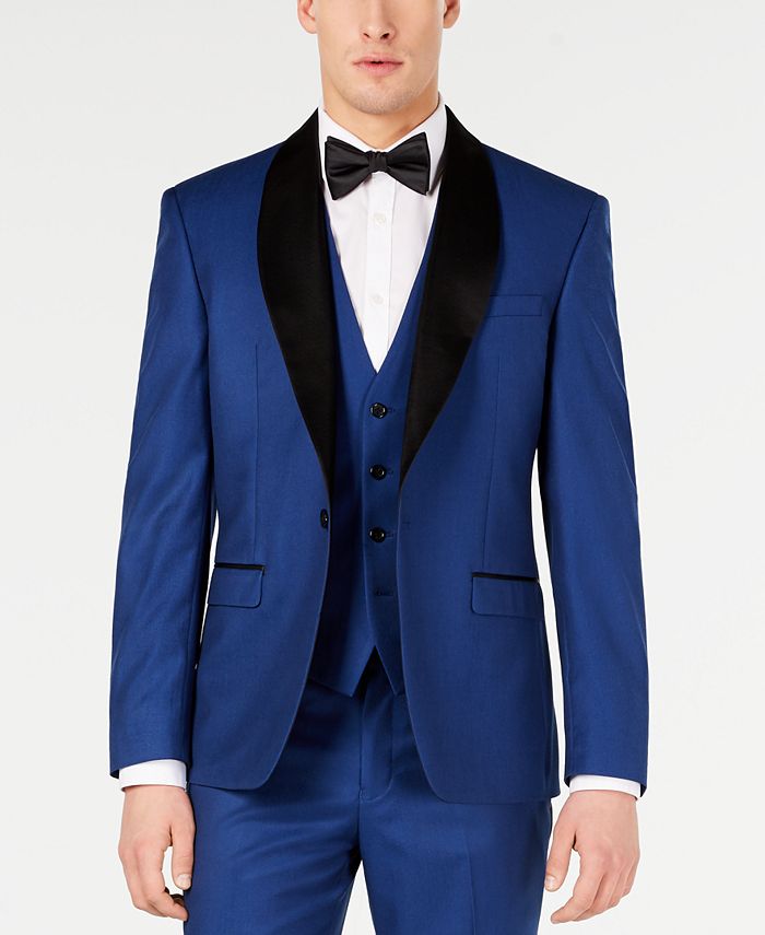 Jaqueta smoking masculina Ryan Seacrest Distinction Slim-Fit Stretch Cobalt Shawl Lapel, azul, tamanho 46