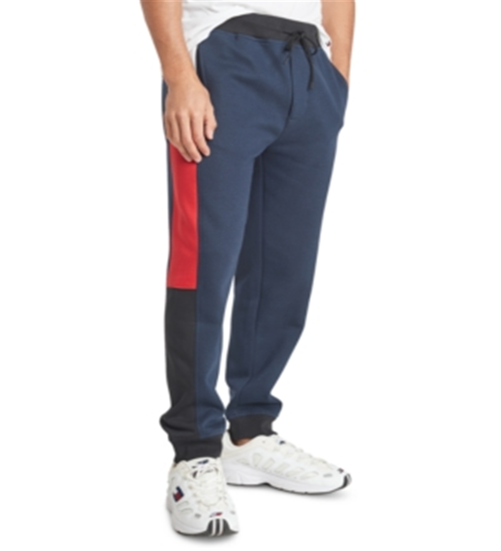 Calça de moletom Tommy Hilfiger Colorblocked Masculina Azul Escuro Tamanho XXL