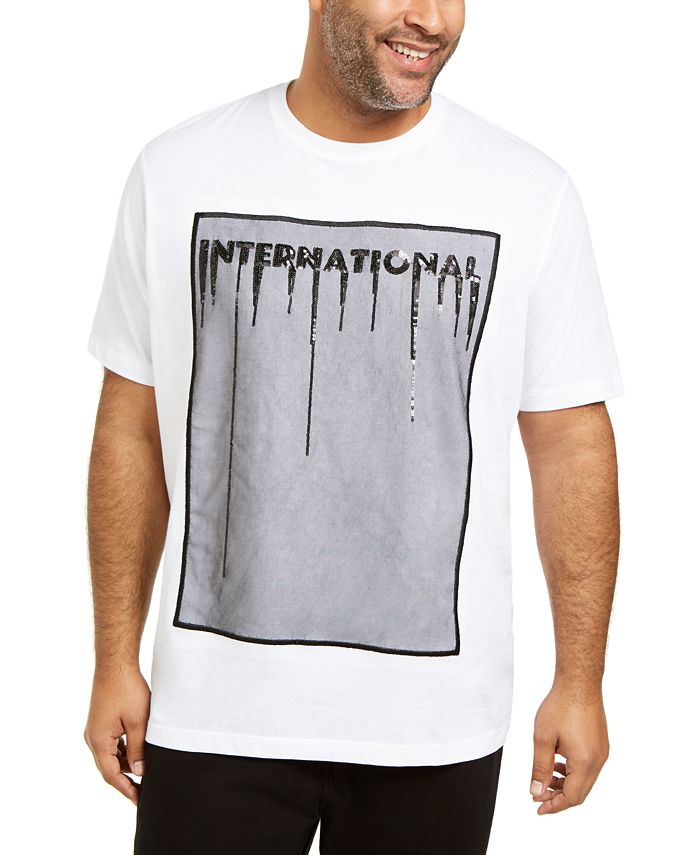 Camiseta masculina INC com estampa de lantejoulas e malha branca, tamanho 4XLT