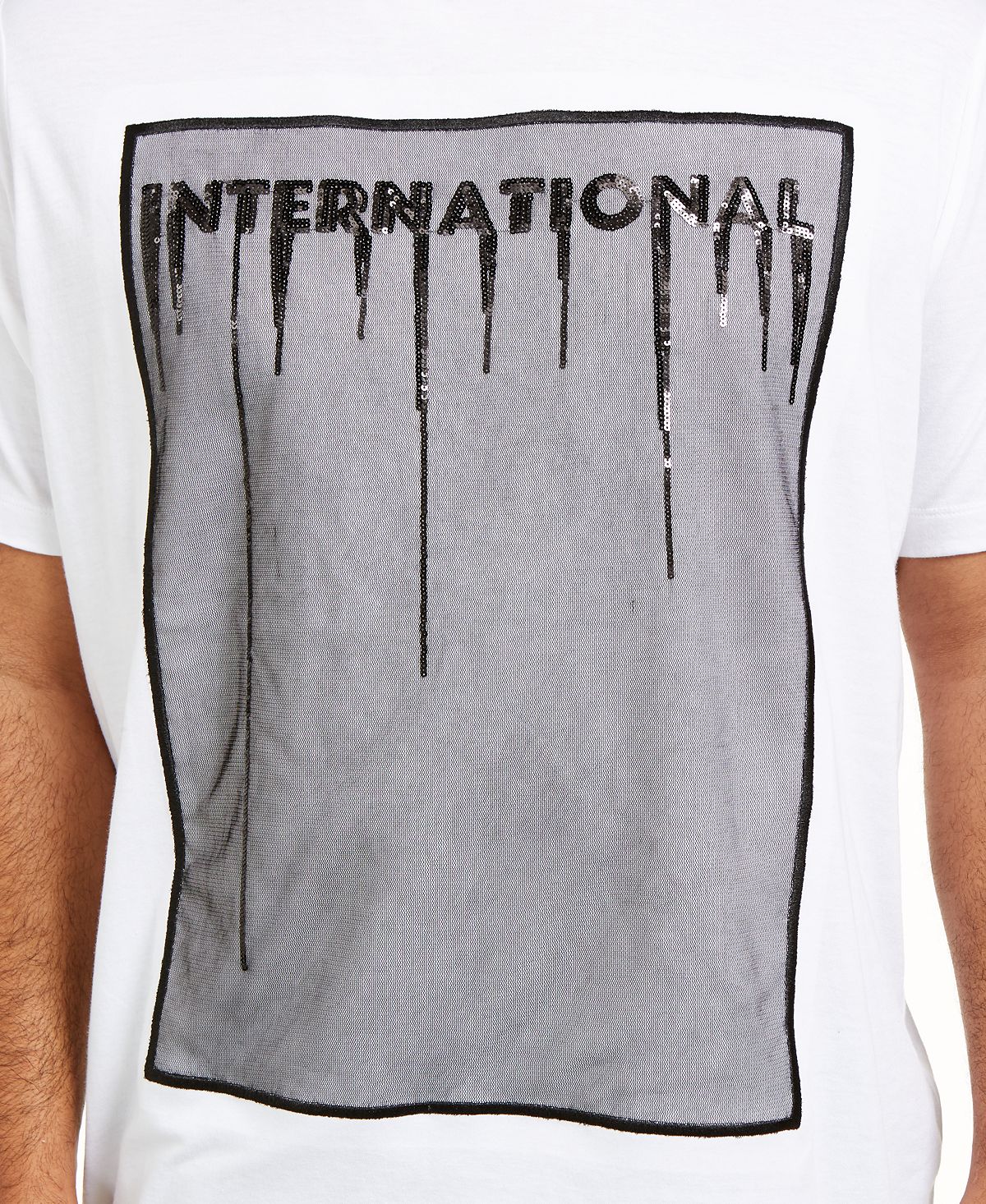 Camiseta masculina INC com estampa de lantejoulas e malha branca, tamanho 4XLT