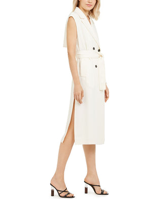 Vestido trench coat feminino Marella sem mangas com cinto, branco, tamanho 14