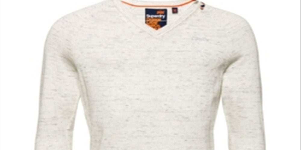Suéter de algodão com detalhes Superdry masculino, branco, tamanho grande