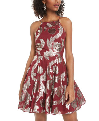 Vestido infantil com estampa metálica, justo e evasê, tamanho 0, vermelho, City Studios