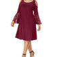 Vestido feminino RM Richards com decote redondo, ombro vazado, manga sino, comprimento até o joelho, plus size roxo 20W