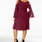 Vestido feminino RM Richards com decote redondo, ombro vazado, manga sino, comprimento até o joelho, plus size roxo 20W