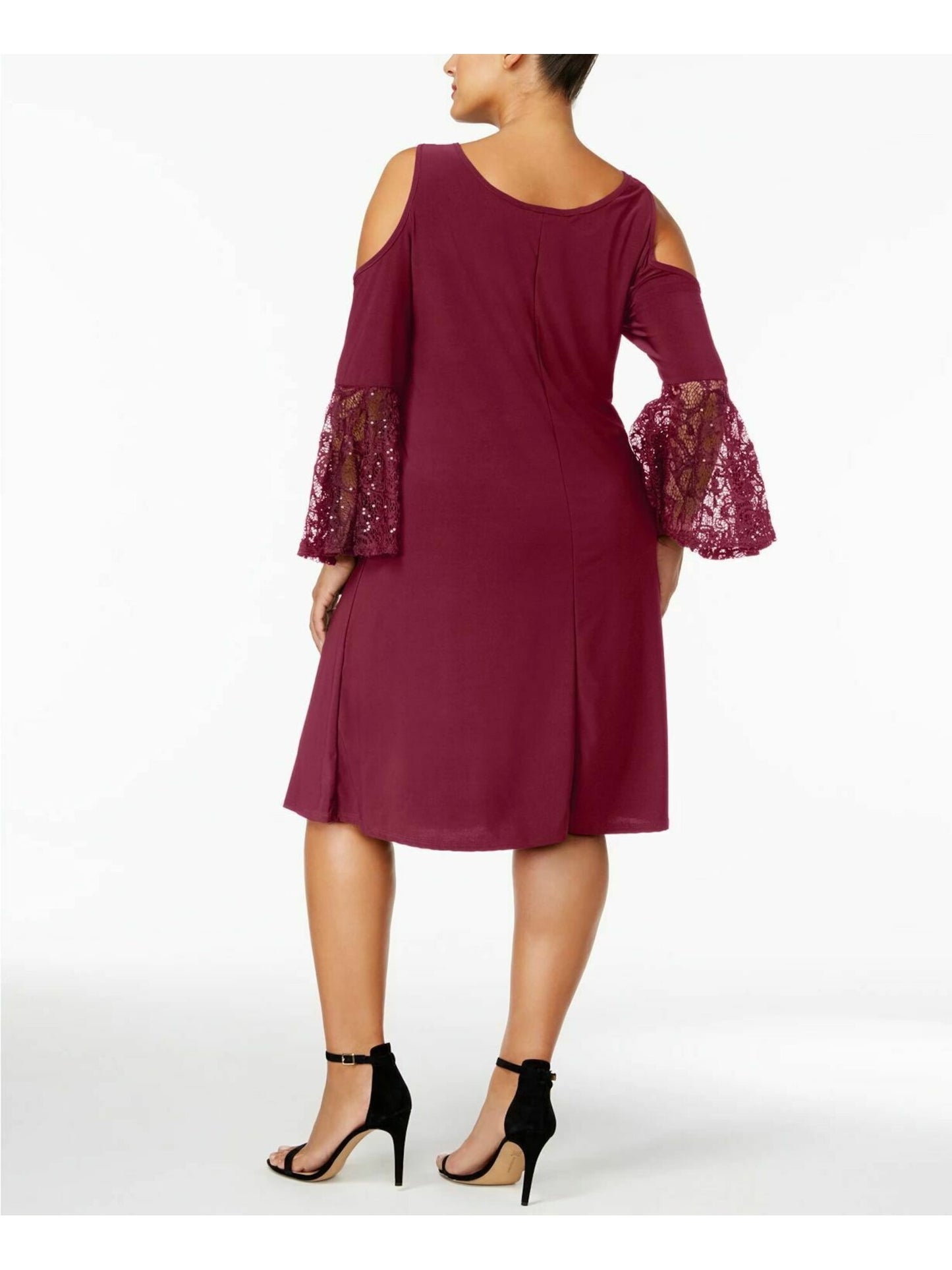 Vestido feminino RM Richards com decote redondo, ombro vazado, manga sino, comprimento até o joelho, plus size roxo 20W