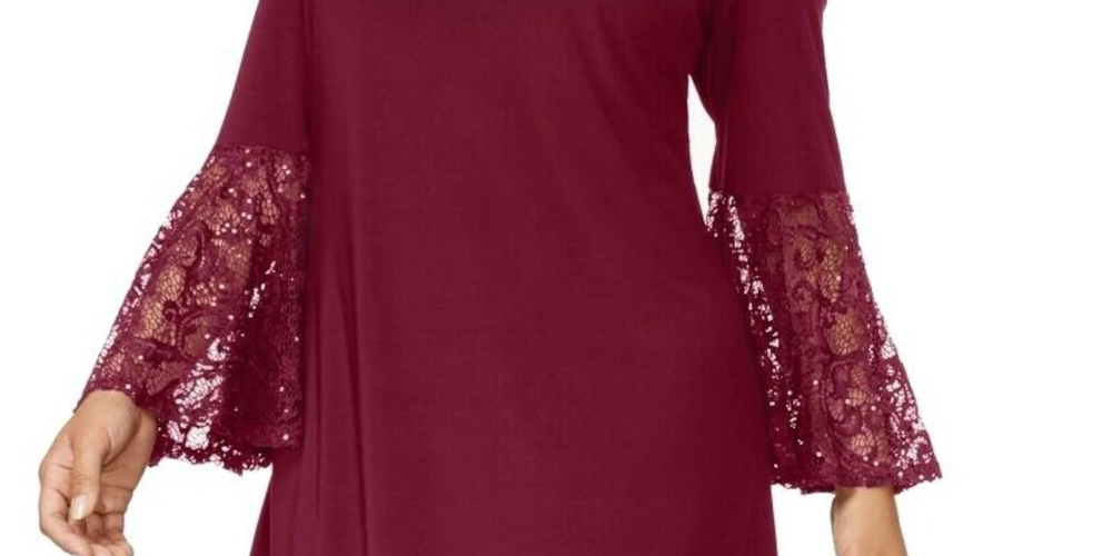 Vestido feminino RM Richards com decote redondo, ombro vazado, manga sino, comprimento até o joelho, plus size roxo 20W