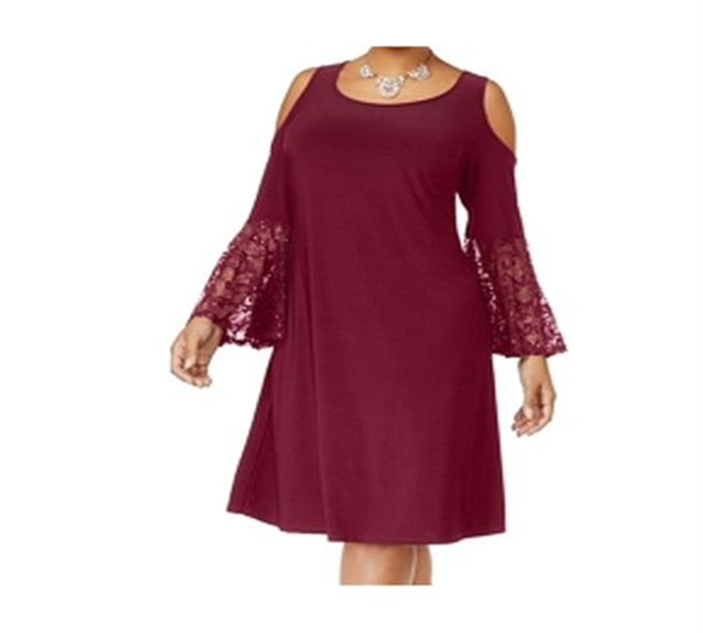 Vestido feminino RM Richards com decote redondo, ombro vazado, manga sino, comprimento até o joelho, plus size roxo 20W