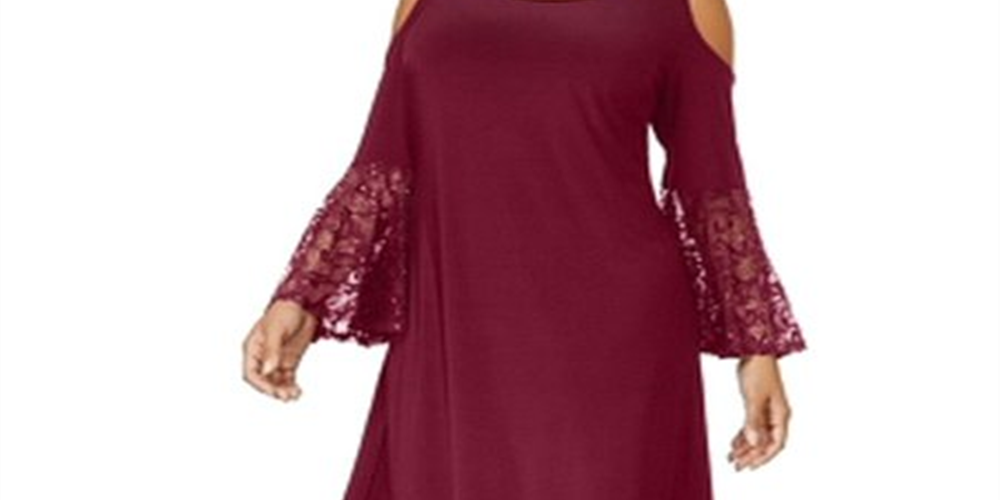 Vestido feminino RM Richards com decote redondo, ombro vazado, manga sino, comprimento até o joelho, plus size roxo 20W
