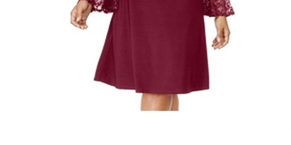 Vestido feminino RM Richards com decote redondo, ombro vazado, manga sino, comprimento até o joelho, plus size roxo 20W