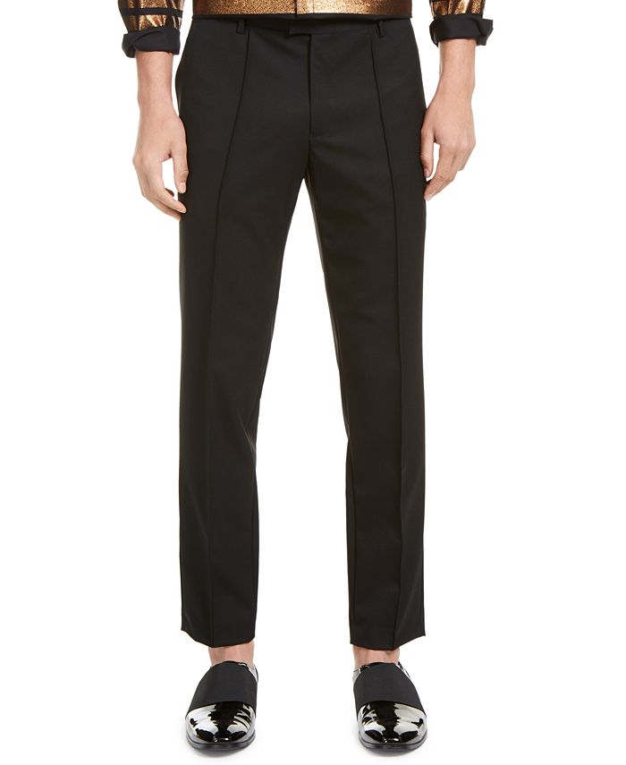 Calças plissadas masculinas INC Onyx Slim-Fit Pintuck pretas tamanho 38x30