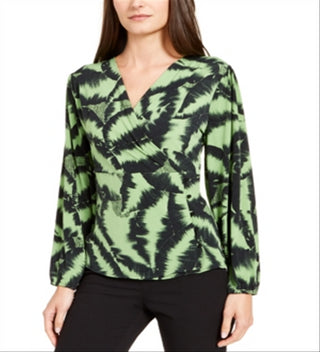 Blusa estampada com decote sobrepeliz Alfani feminina, verde, tamanho XX-G