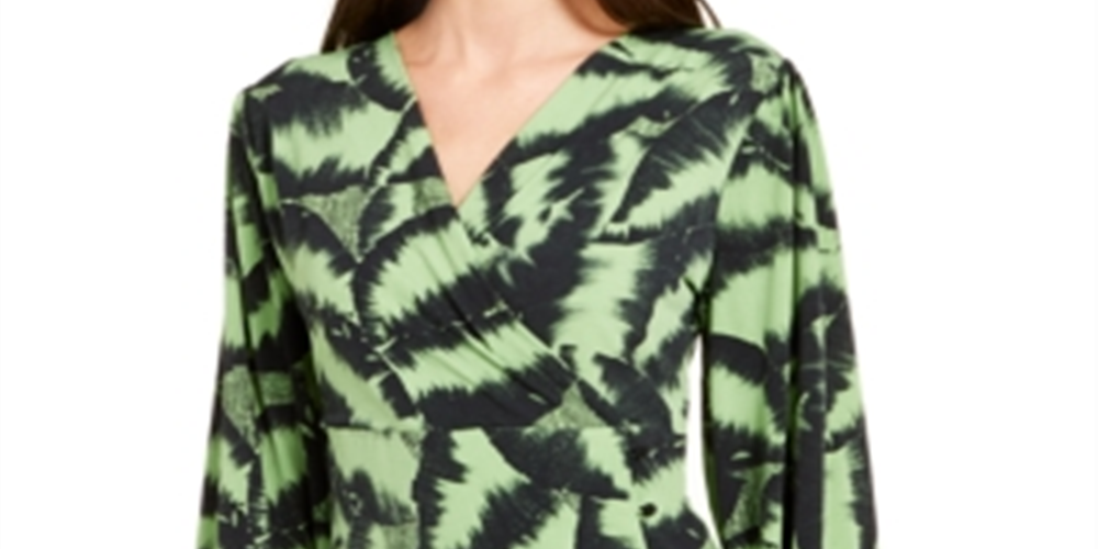 Blusa estampada com decote sobrepeliz Alfani feminina, verde, tamanho XX-G