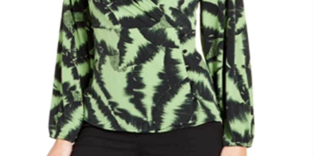 Blusa estampada com decote sobrepeliz Alfani feminina, verde, tamanho XX-G