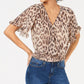 Top curto feminino Bar III com estampa de leopardo, marrom, tamanho GG