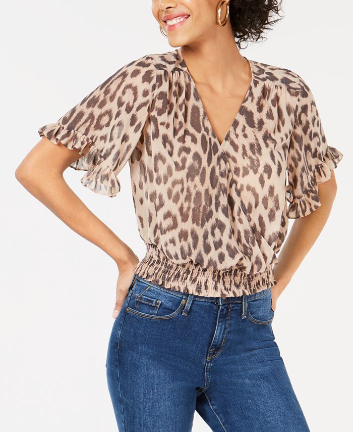 Top curto feminino Bar III com estampa de leopardo, marrom, tamanho GG