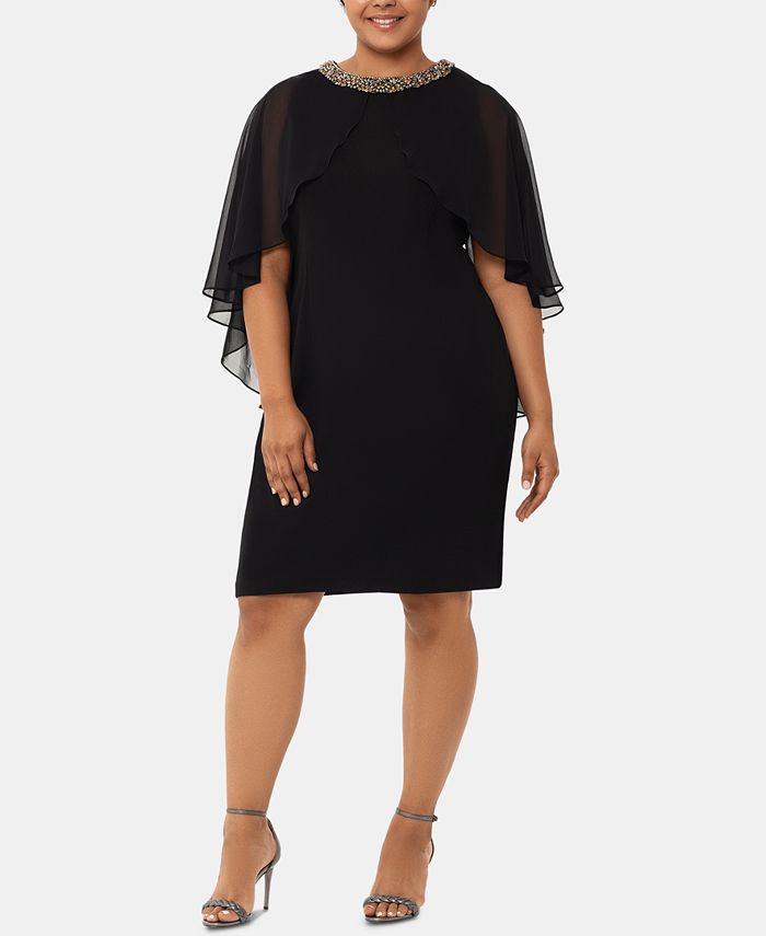 Vestido de coquetel feminino XSCAPE Plus com detalhes em capete, preto, tamanho 20W